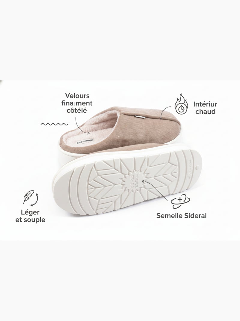 Pantuflas tipo mule hombre terciopelo acanalado MU10121 Taupe - Kiabi