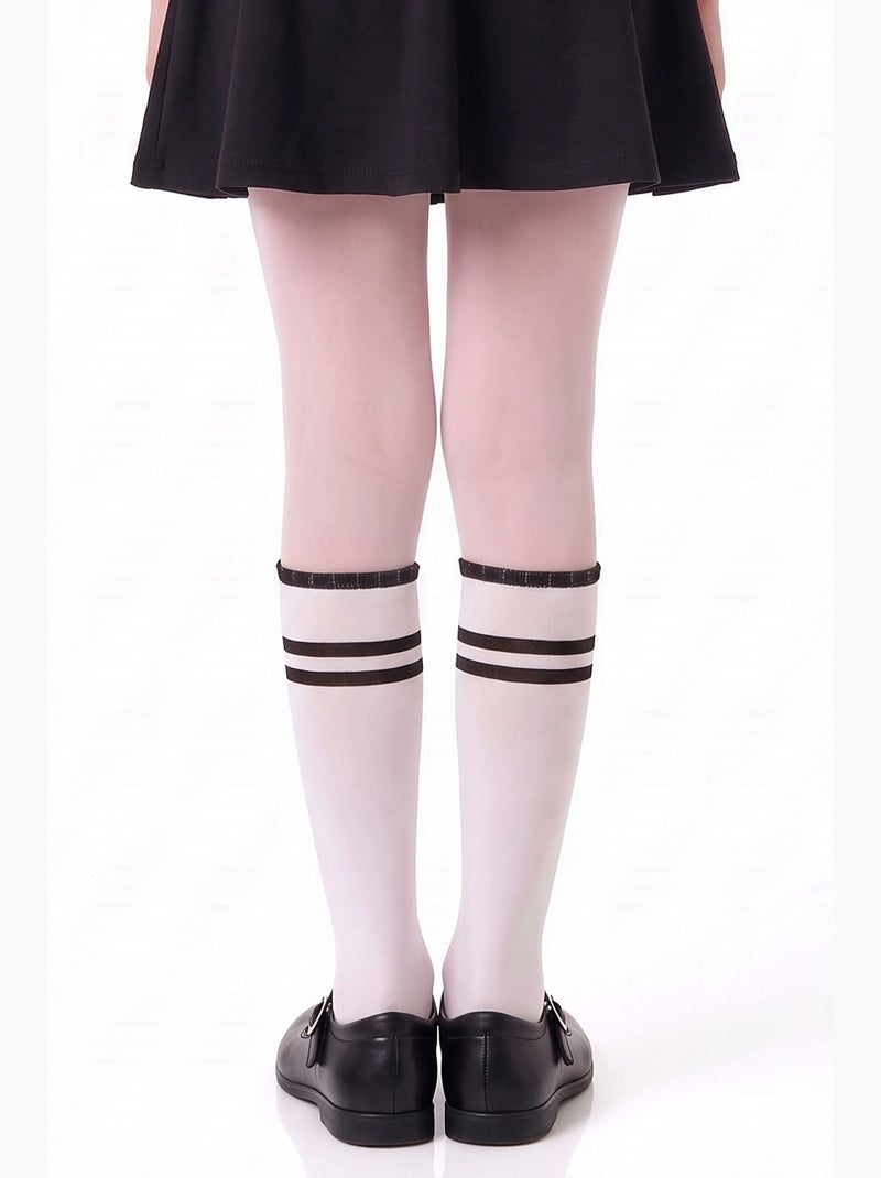Panty de niña canalé con volante y estampado de rayas penti Blanco - Kiabi