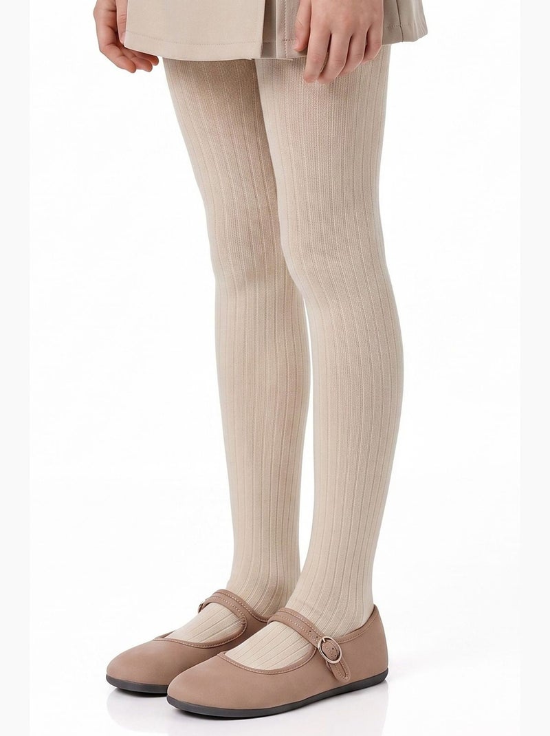 Panty niña pretty de canalé de algodón, par penti Beige/Rosa - Kiabi