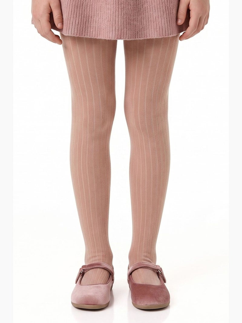 Panty niña pretty de canalé de algodón, par penti Beige/Rosa - Kiabi