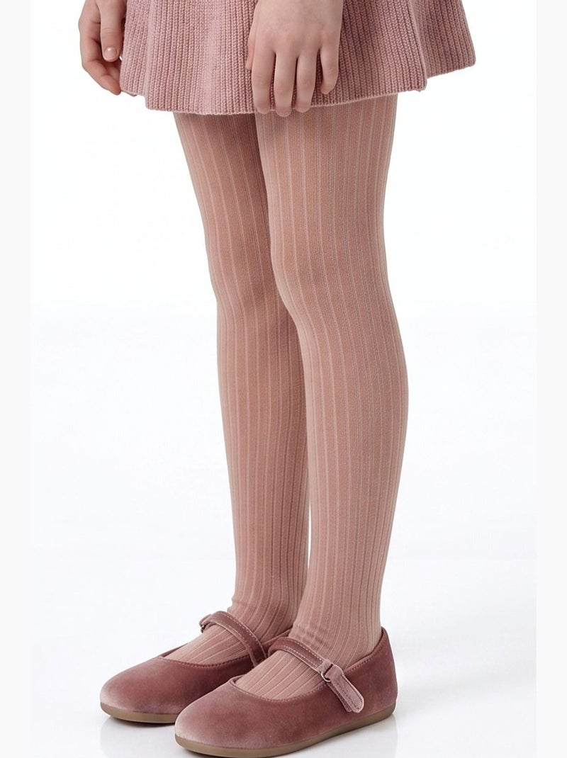 Panty niña pretty de canalé de algodón, par penti Beige/Rosa - Kiabi