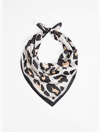 Pañuelo cuadrado de satén con estampado de leopardo grande - afibel