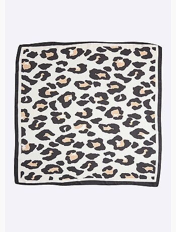 Pañuelo cuadrado de satén con estampado de leopardo grande - afibel