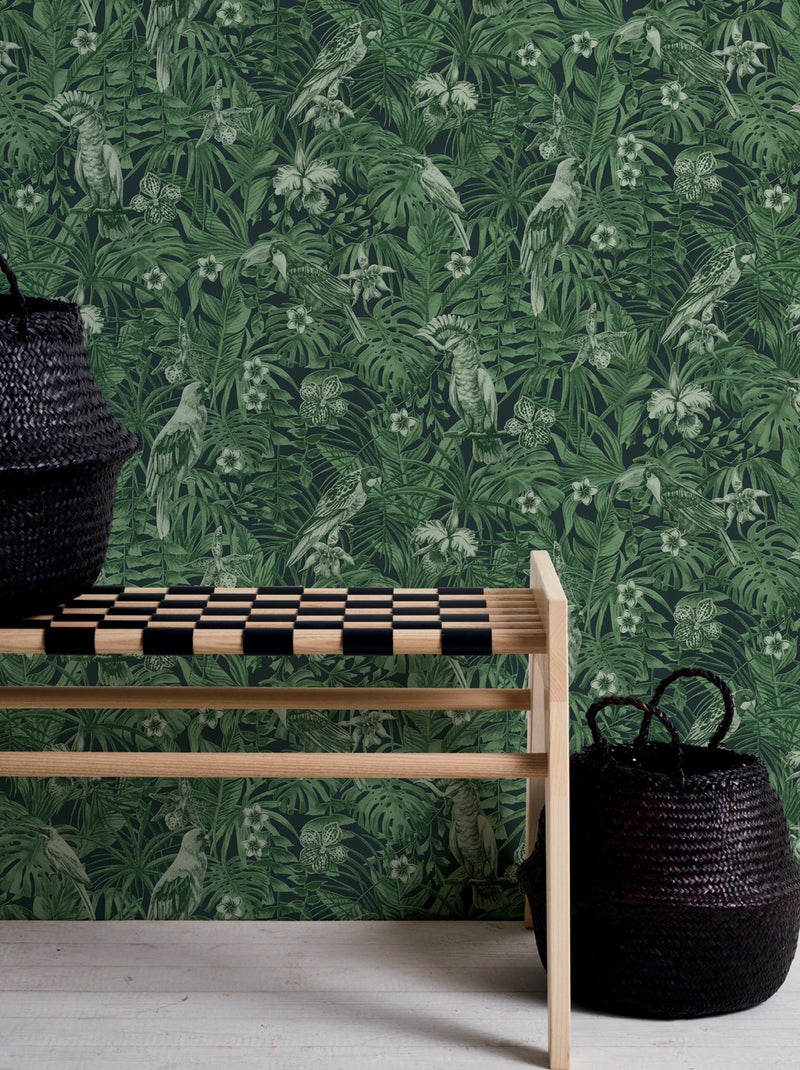 Papel pintado Cacatúa selvática Verde - Kiabi