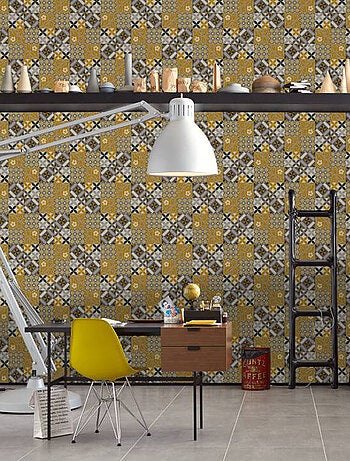 Papel pintado efecto mosaico de colores