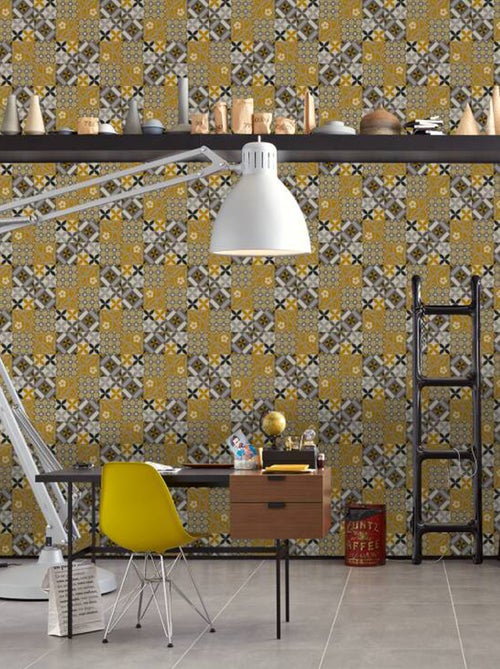 Papel pintado efecto mosaico de colores - Kiabi