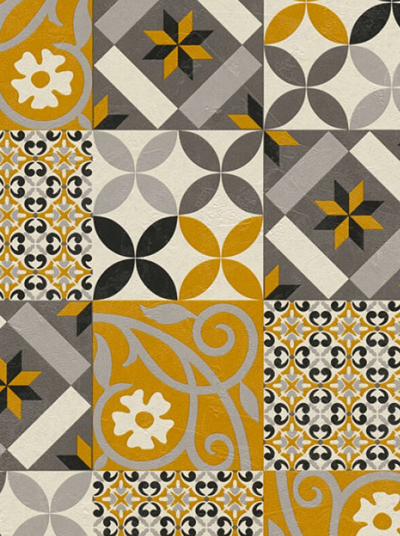 Papel pintado efecto mosaico de colores Amarillo mostaza - Kiabi