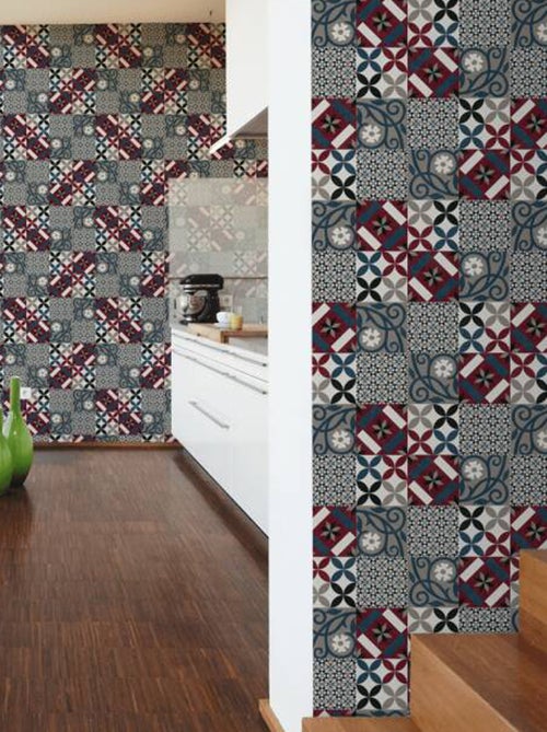 Papel pintado efecto mosaico de colores - Kiabi