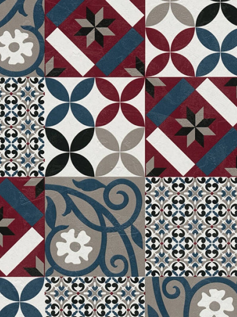 Papel pintado efecto mosaico de colores Rojo oscuro - Kiabi