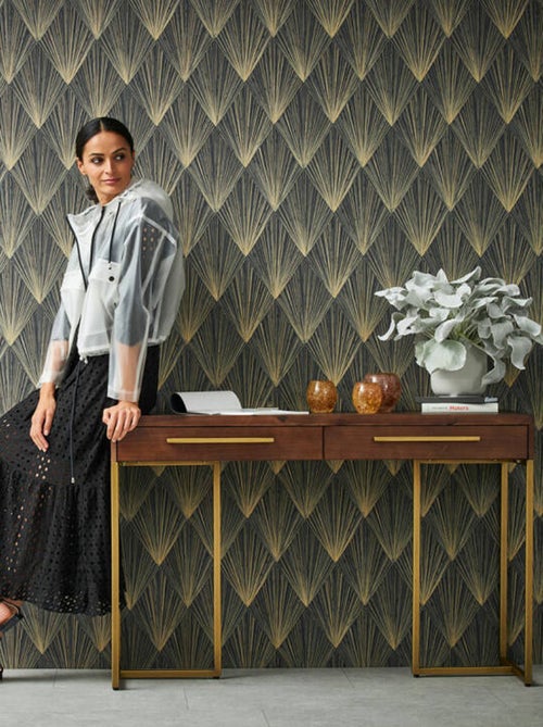 Papel pintado geométrico dorado - Kiabi