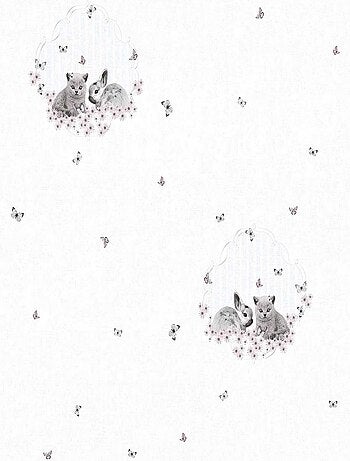 Papel pintado niñas “conejo y gatito”
