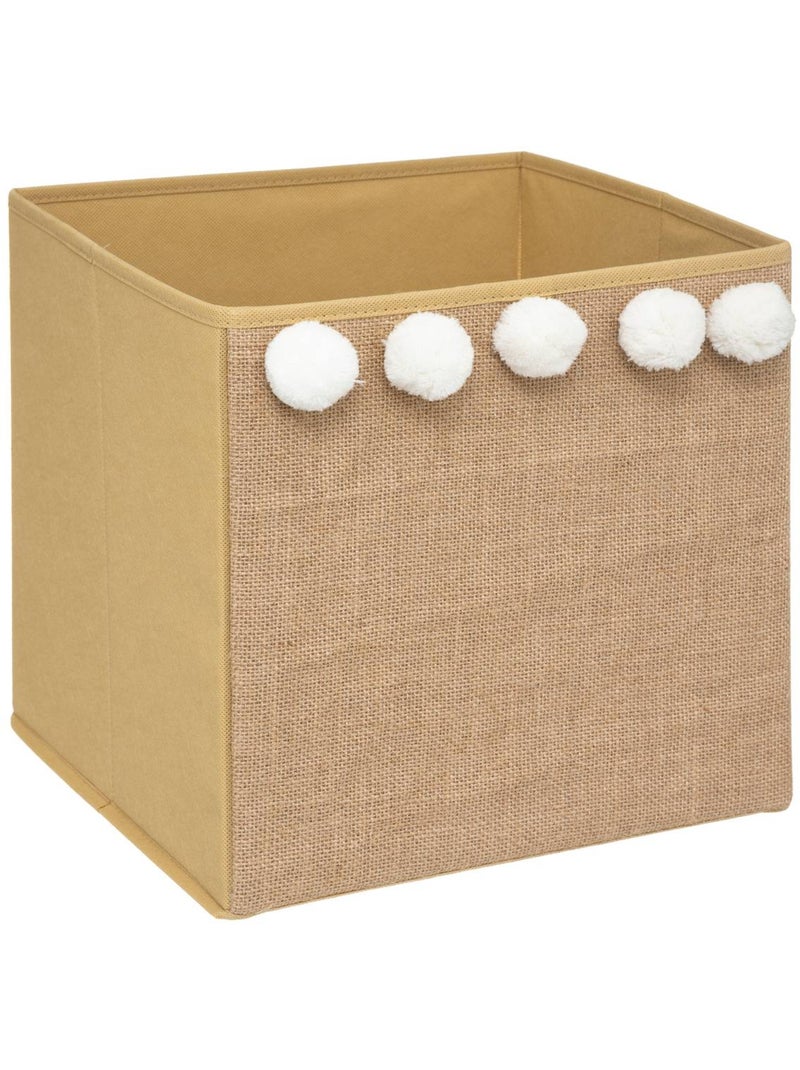 Papelera infantil con pompones de yute 29x29cm Marrón caramelo - Kiabi