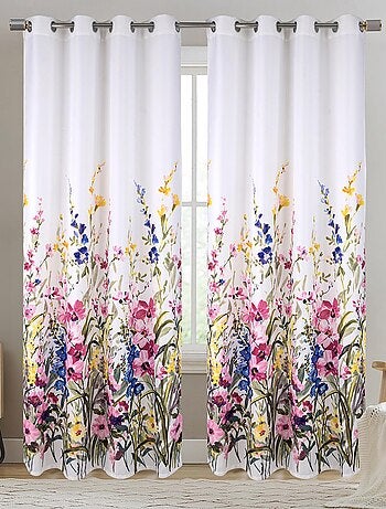 Par de Cortinas con Ojales y Motivo Floral Multicolor