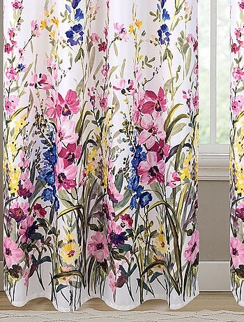 Par de Cortinas con Ojales y Motivo Floral Multicolor