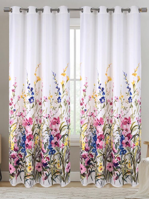 Par de Cortinas con Ojales y Motivo Floral Multicolor - Kiabi