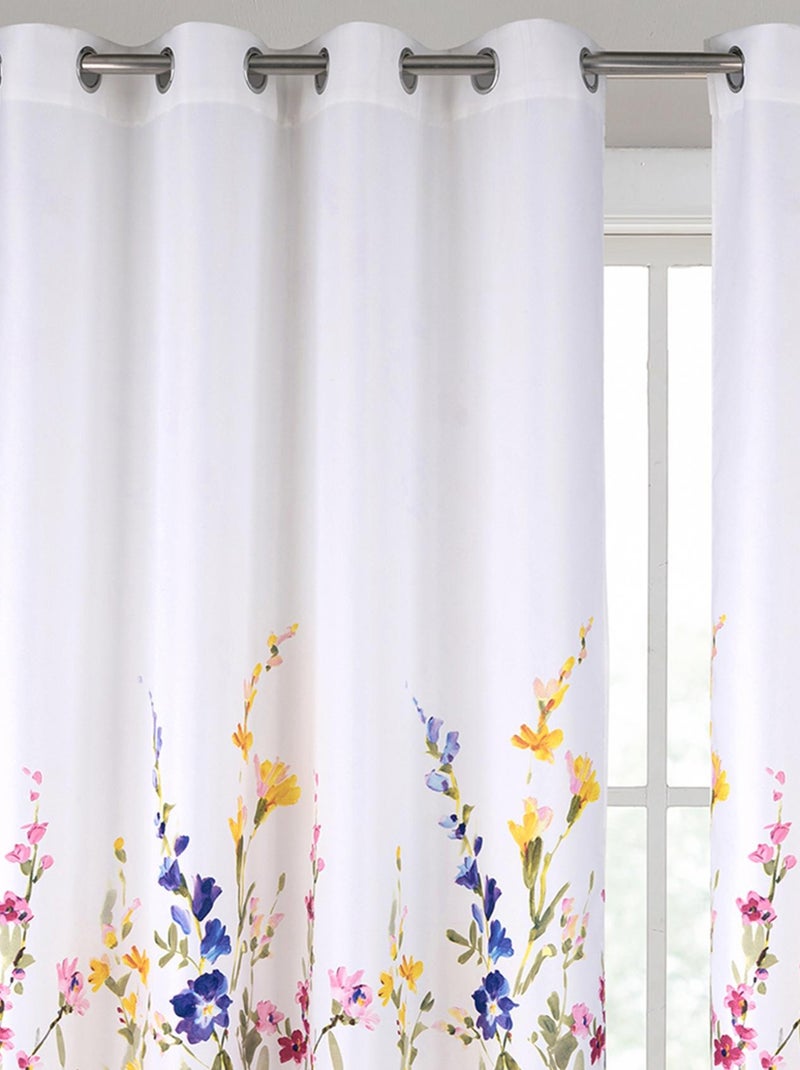 Par de Cortinas con Ojales y Motivo Floral Multicolor Blanco - Kiabi