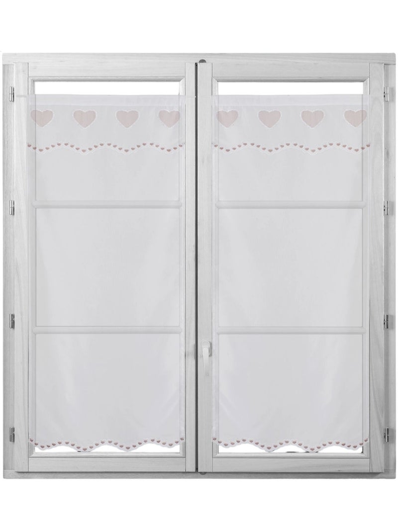 Par de cortinas ligeras bordadas con corazones Beige - Kiabi