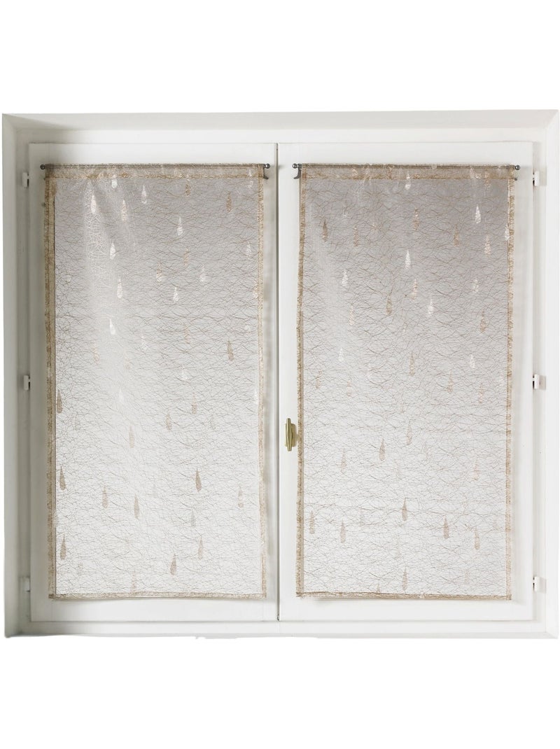 Par de cortinas ligeras de organza jacquard con motivos de gotas Marfil - Kiabi