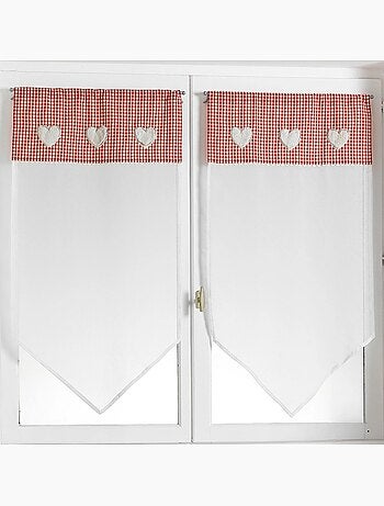 Par de cortinas ligeras en forma de punta con ribete de cuadros vichy
