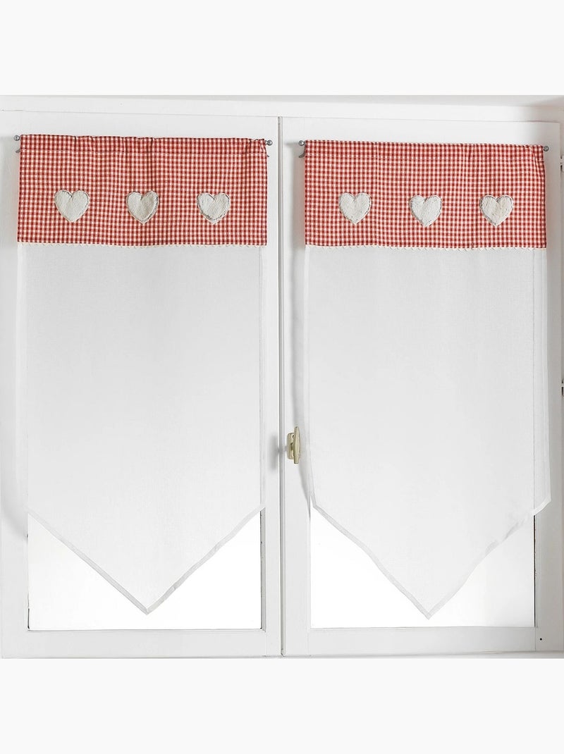 Par de cortinas ligeras en forma de punta con ribete de cuadros vichy Blanco - Kiabi