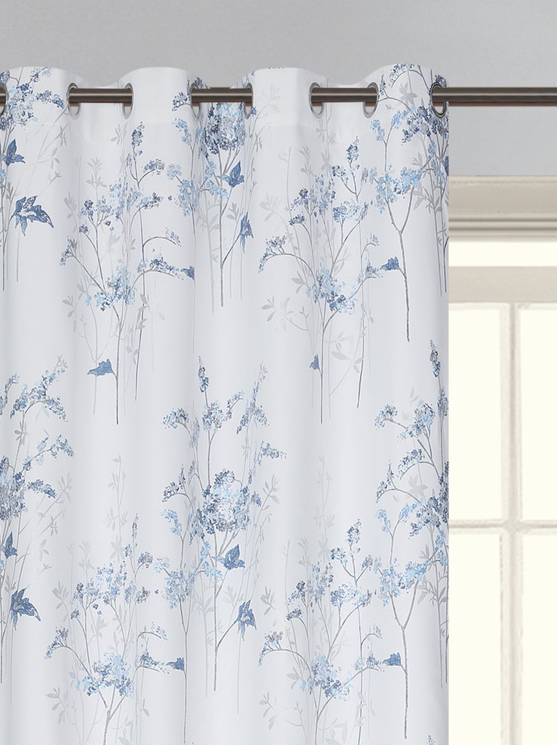 Par de cortinas opacas con ojales y estampado vegetal Azul - Kiabi