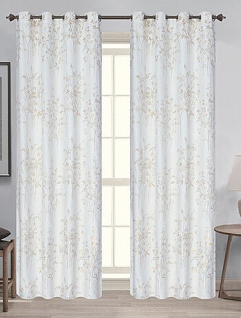 Par de cortinas opacas con ojales y estampado vegetal