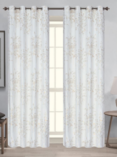 Par de cortinas opacas con ojales y estampado vegetal - Kiabi