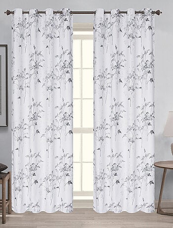 Par de cortinas opacas con ojales y estampado vegetal