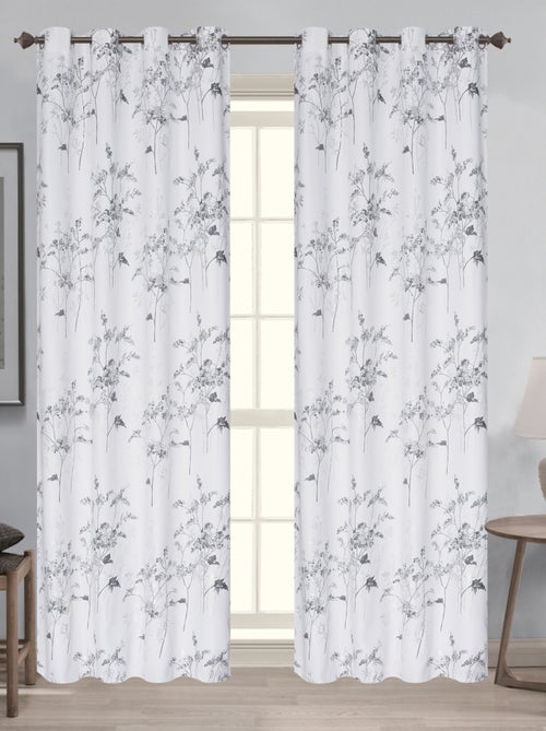 Par de cortinas opacas con ojales y estampado vegetal - Kiabi