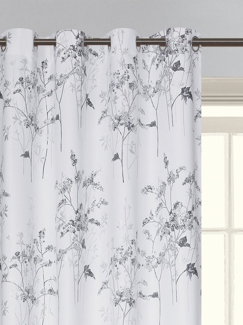 Par de cortinas opacas con ojales y estampado vegetal Gris - Kiabi