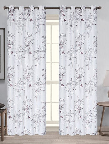 Par de cortinas opacas con ojales y estampado vegetal