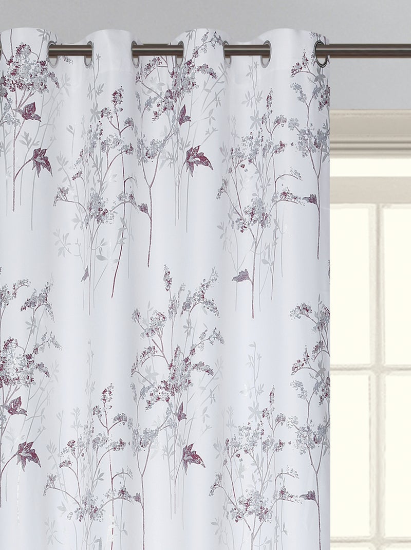 Par de cortinas opacas con ojales y estampado vegetal Violeta ciruela - Kiabi