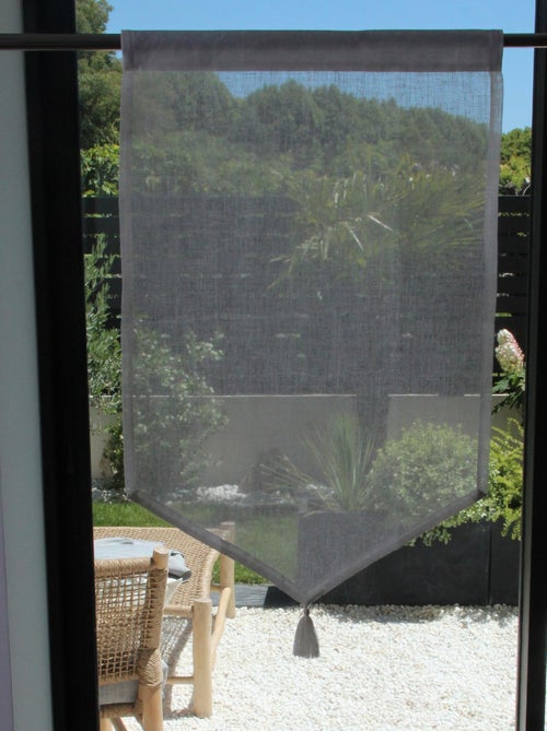 Par de cortinas pequeñas de lino 100% con punto y pompón - Kiabi
