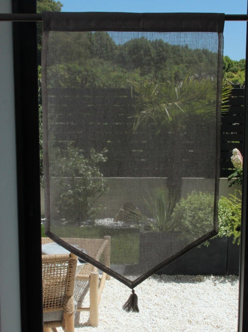 Par de cortinas pequeñas de lino 100% con punto y pompón - Kiabi