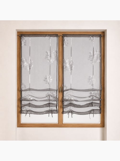 Par de cortinas vaporosas con estampado plateado para subir - Kiabi Par de cortinas vaporosas con estampado plateado para subir - Kiabi