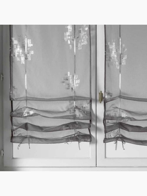 Par de cortinas vaporosas con estampado plateado para subir - Kiabi Par de cortinas vaporosas con estampado plateado para subir - Kiabi