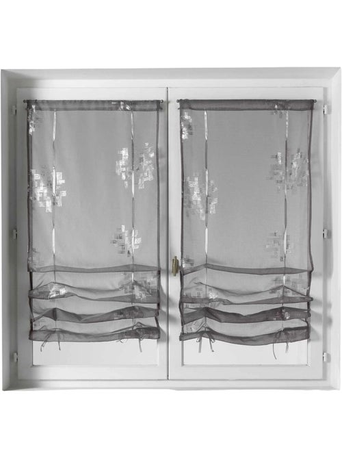 Par de cortinas vaporosas con estampado plateado para subir - Kiabi Par de cortinas vaporosas con estampado plateado para subir - Kiabi