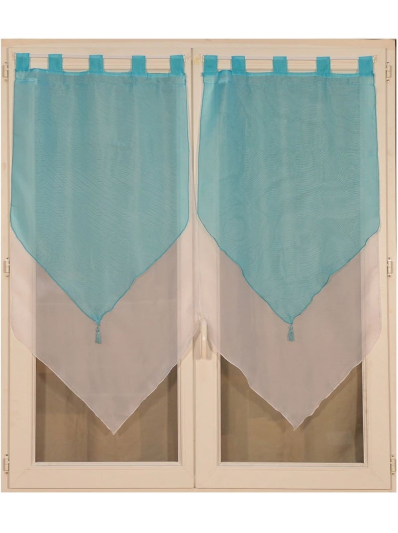 Par de doble acristalamiento con pompones Azul - Kiabi