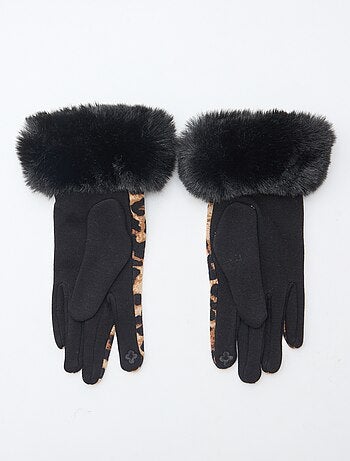 Par de guantes leopardo efecto peluche 8x25 cm