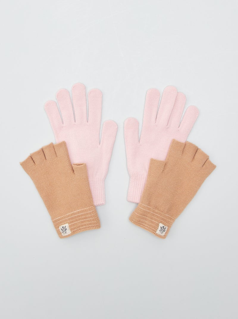 Par de guantes y mitones  - 2 piezas MARRON - Kiabi
