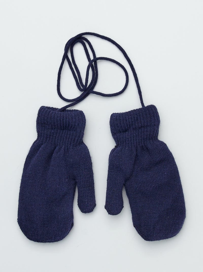 Par de manoplas lisas con tira azul navy - Kiabi