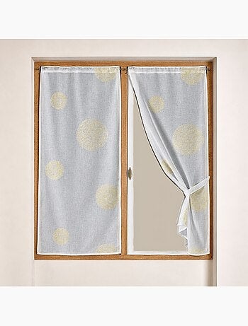 Par de pequeñas cortinas transparentes bordadas con grandes círculos de hilo de lurex