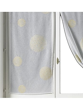 Par de pequeñas cortinas transparentes bordadas con grandes círculos de hilo de lurex
