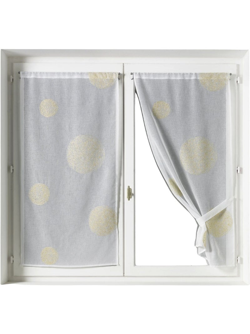 Par de pequeñas cortinas transparentes bordadas con grandes círculos de hilo de lurex Dorado/Oro - Kiabi