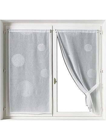 Par de pequeñas cortinas transparentes bordadas con grandes círculos de hilo de lurex