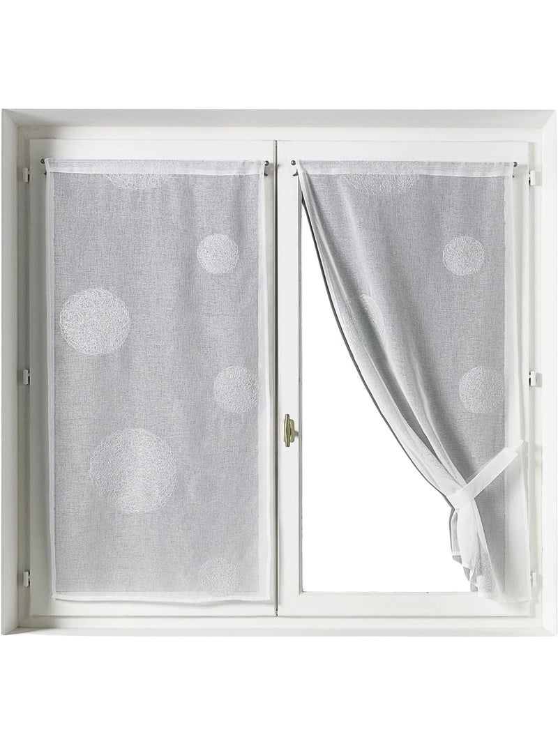 Par de pequeñas cortinas transparentes bordadas con grandes círculos de hilo de lurex Plata - Kiabi