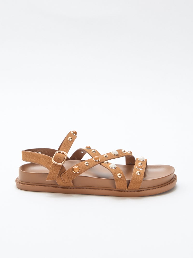 Par de sandalias con plataforma y tiras con tachuelas Marron - Kiabi