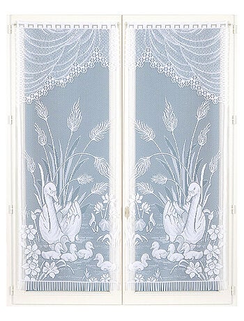 Par de visillos con flecos de encaje con cisnes