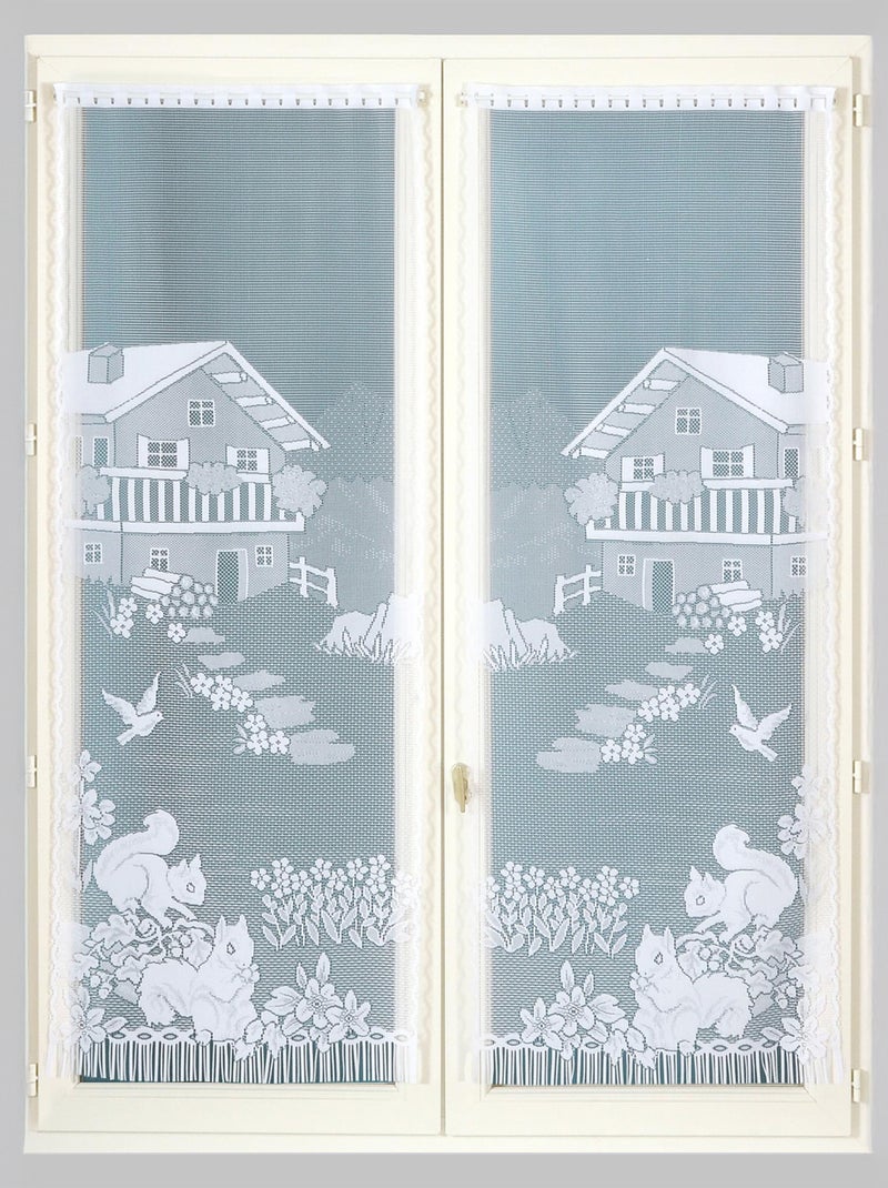 Par de visillos con flecos de encaje con diseño de chalet y animales Blanco - Kiabi
