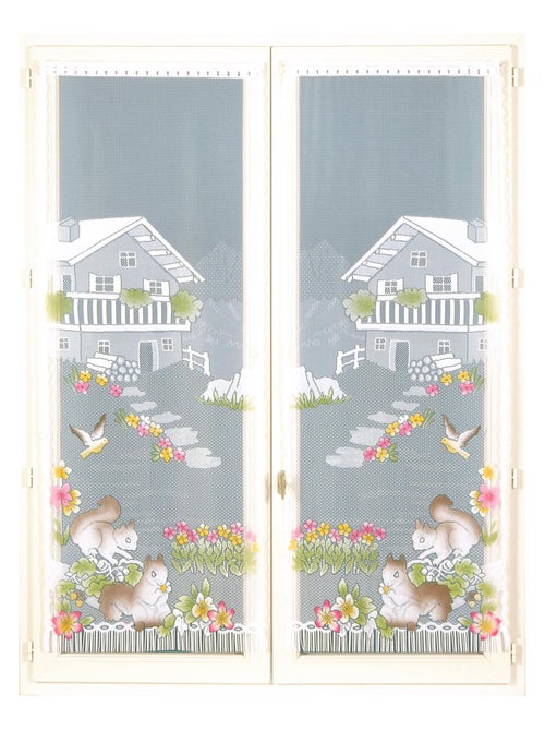 Par de visillos con flecos de encaje con diseño de chalet y animales - Kiabi